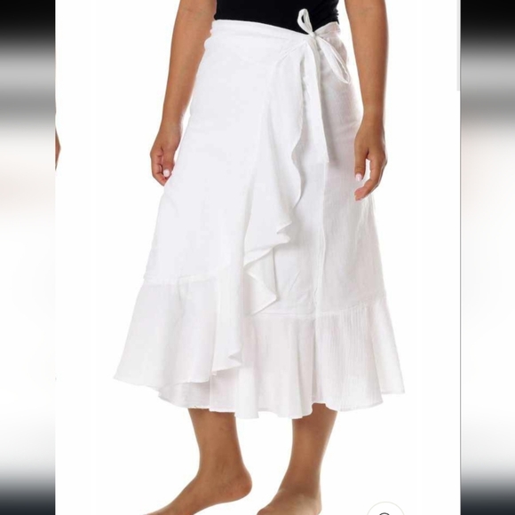 J.crew linen wrap ruffled skirt sz xs white boho laggenlook cottagecore - Picture 1 of 12